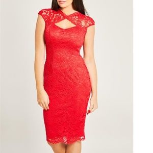 RYLEE Red Lace Midi Dress